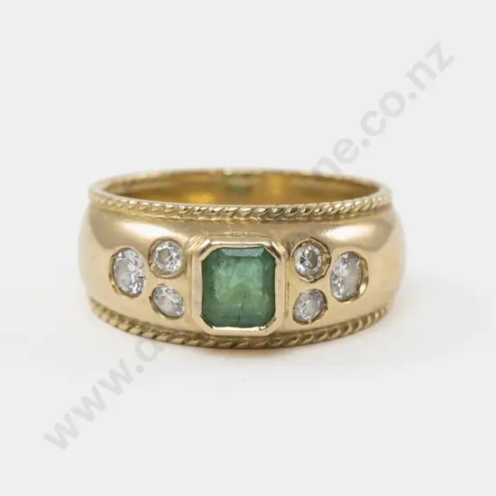 18ct Seven Stone Diamond and Emerald Fancy Band Ring