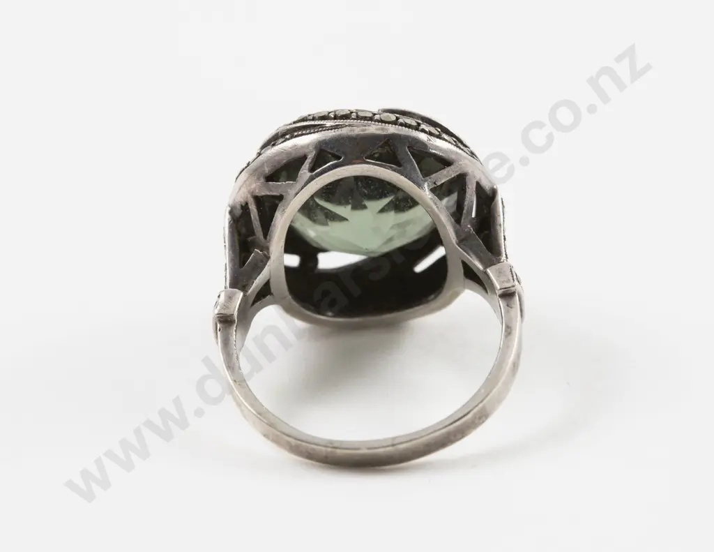 S/S Green Crystal and Marcasite Dress Ring Image 1++