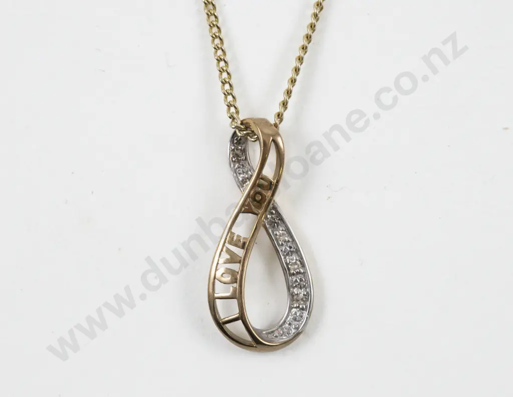 9ct Yellow and White Gold 'I Love You' Pendant Image 1++
