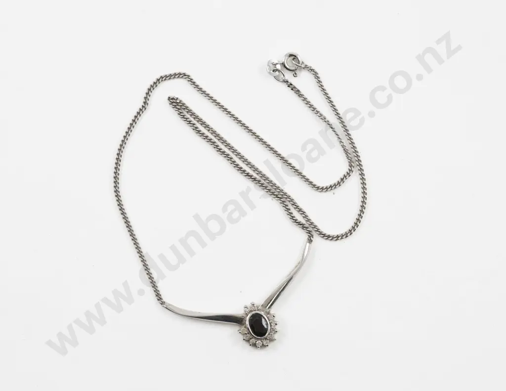 9ct White Gold Twelve Stone Diamond and Sapphire Cluster Pendant Image 1++