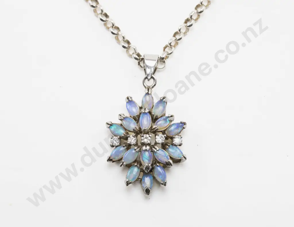 S/S Opal and Clear Crystal Cluster Pendant Image 1++