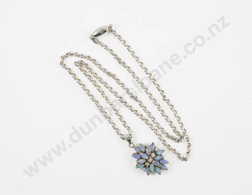 S/S Opal and Clear Crystal Cluster Pendant Image 1++