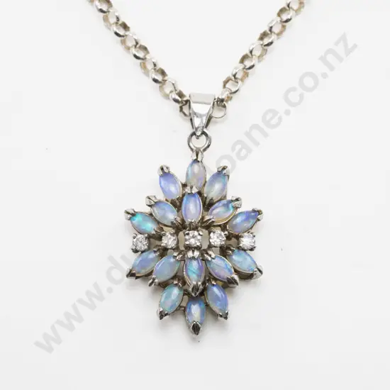 S/S Opal and Clear Crystal Cluster Pendant