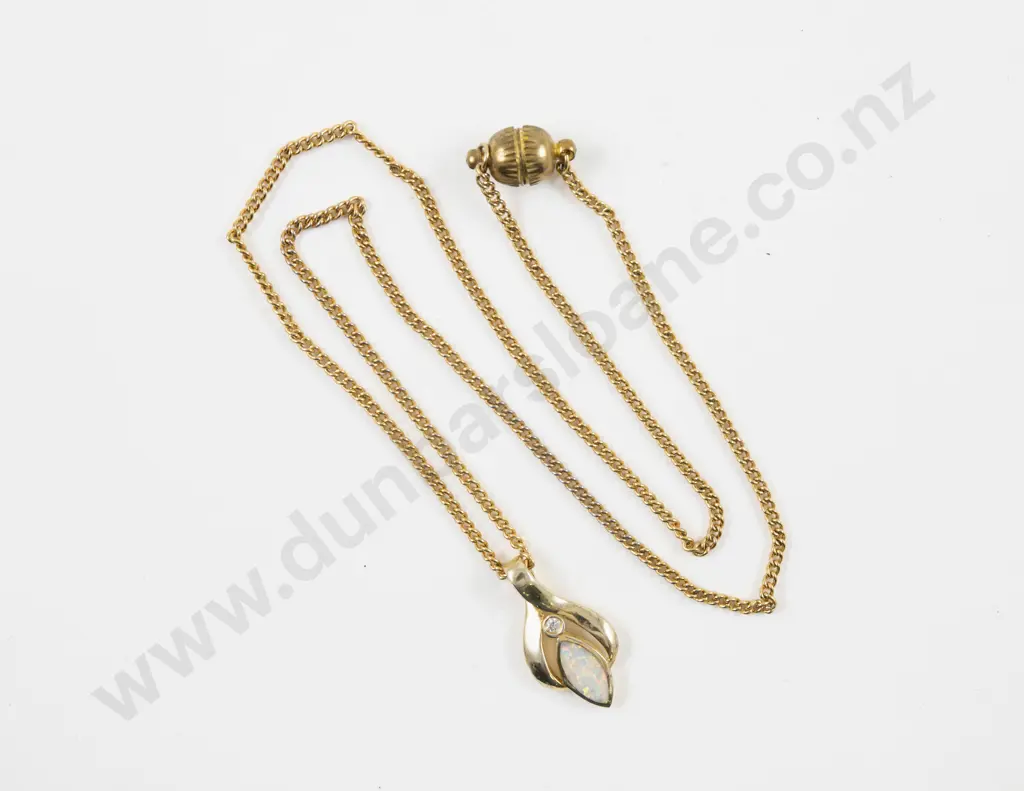 Silver Gilt Two Stone Opal and Cubic Zirconia Pendant Image 1++