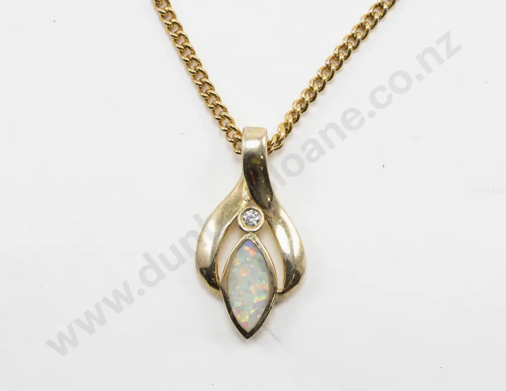 Silver Gilt Two Stone Opal and Cubic Zirconia Pendant Image 1++