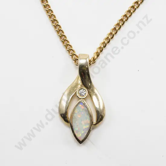 Silver Gilt Two Stone Opal and Cubic Zirconia Pendant