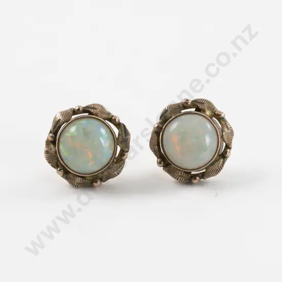 Pair 9ct Single Stone Opal Stud Earrings