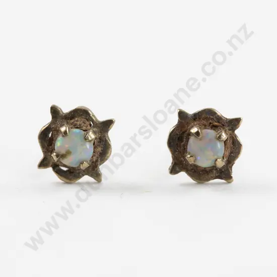 Pair 9ct Single Stone Opal Stud Earrings