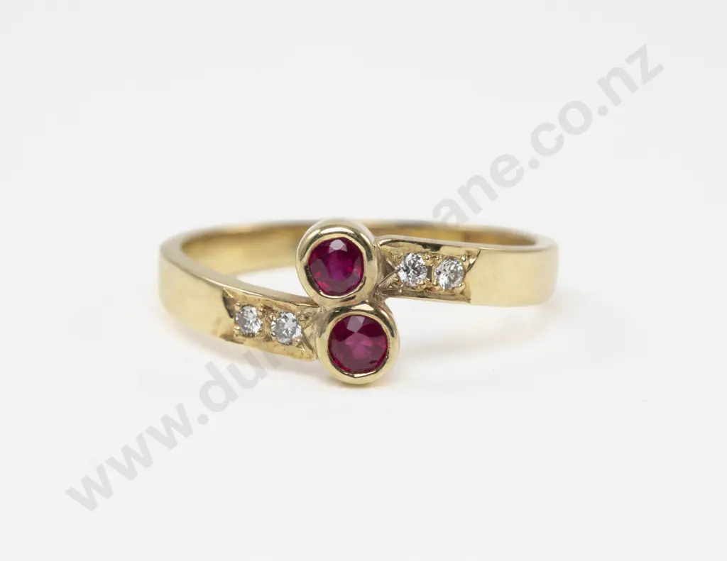 14ct Six Stone Diamond and Ruby Ring Image 1++