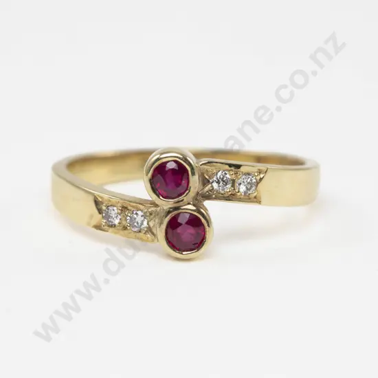 14ct Six Stone Diamond and Ruby Ring