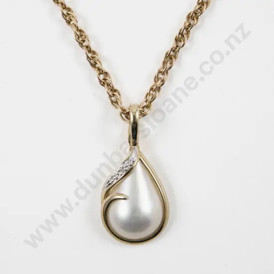 9ct Single Mabe Pearl and Diamond Pendant