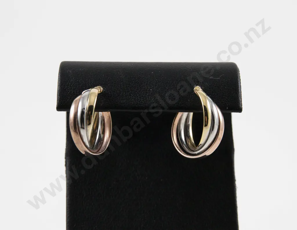 Pair 9ct Tri-Colour Twist Hoop Earrings Image 1++