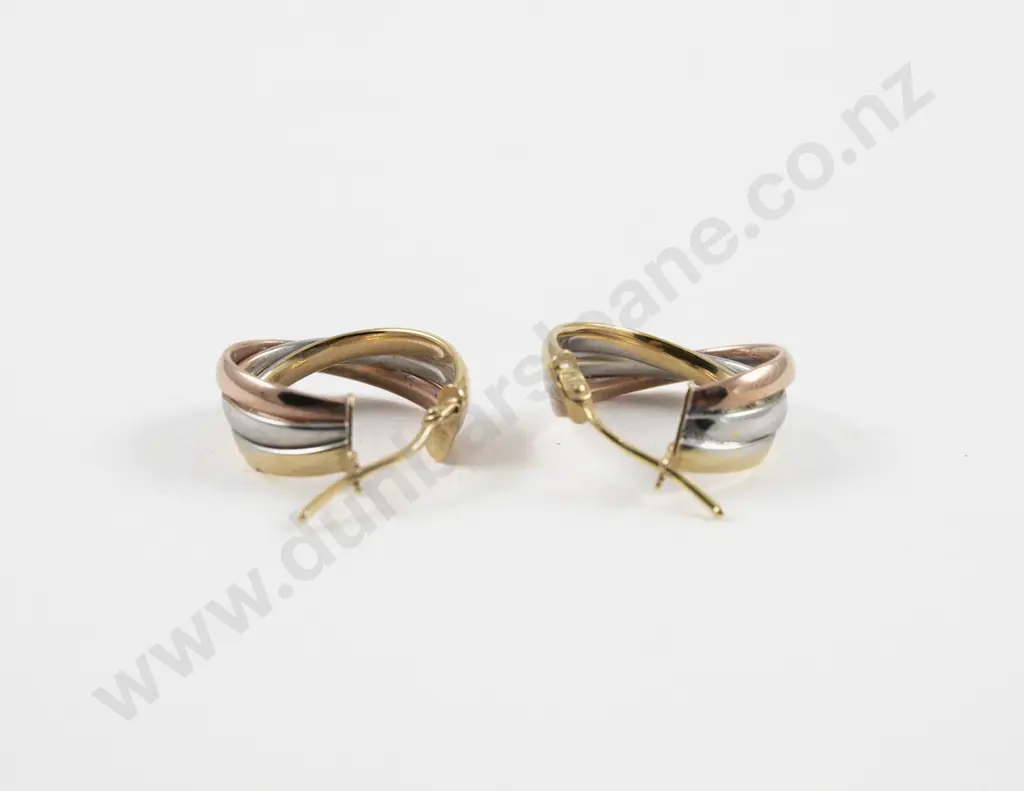 Pair 9ct Tri-Colour Twist Hoop Earrings Image 1++