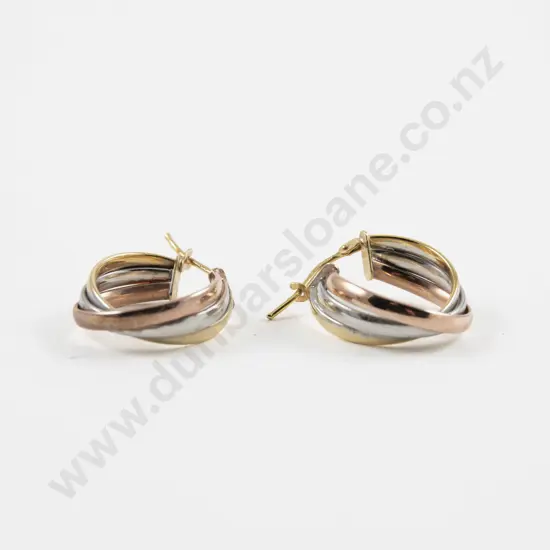 Pair 9ct Tri-Colour Twist Hoop Earrings