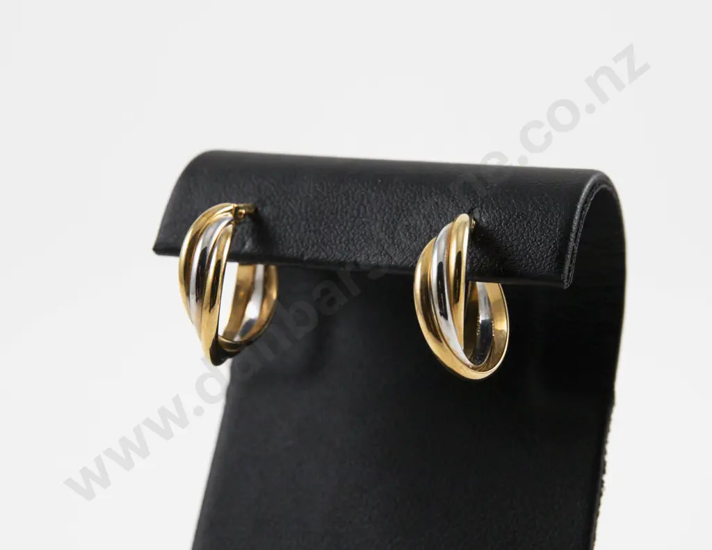 Pair 18ct Tri-Colour Twist Hoop Earrings Image 1++