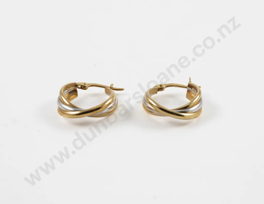 Pair 18ct Tri-Colour Twist Hoop Earrings Image 1++