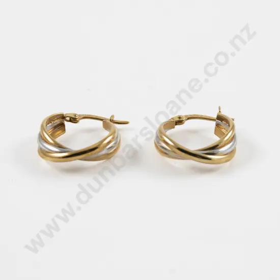 Pair 18ct Tri-Colour Twist Hoop Earrings
