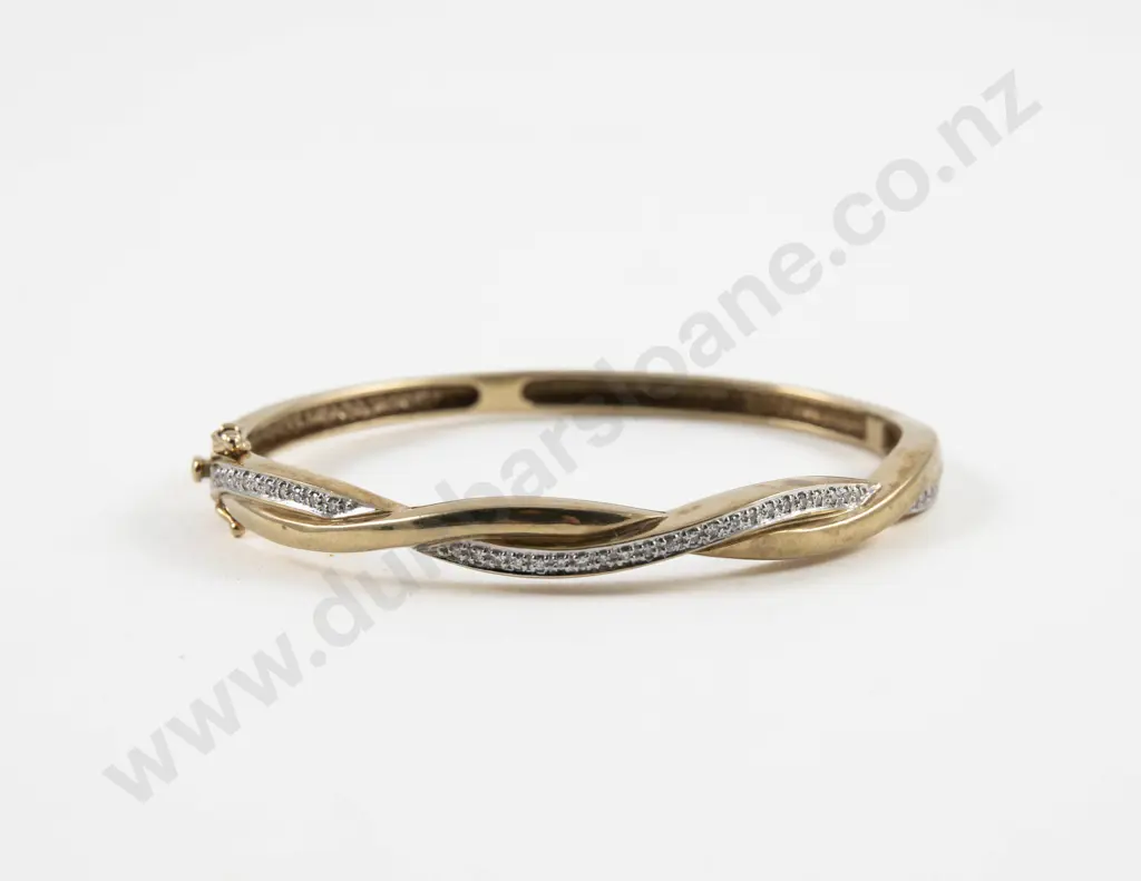 9ct 45Stone Diamond Hinged Snap Bangle Image 1++