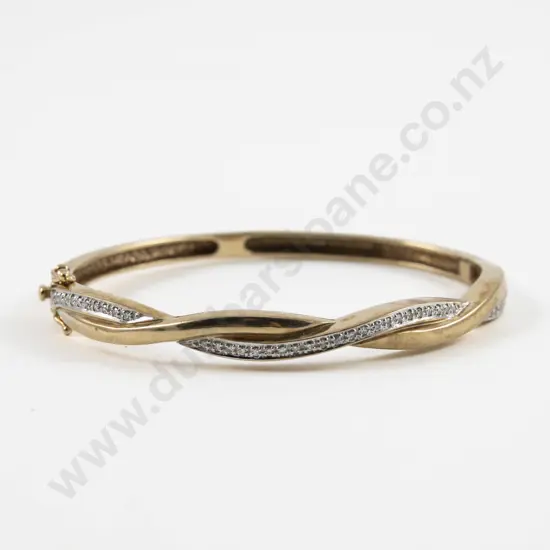 9ct 45Stone Diamond Hinged Snap Bangle