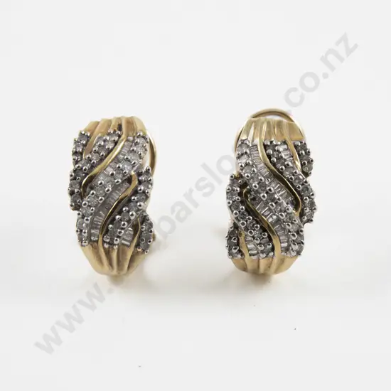 Pair 9ct 58Stone Diamond Earrings