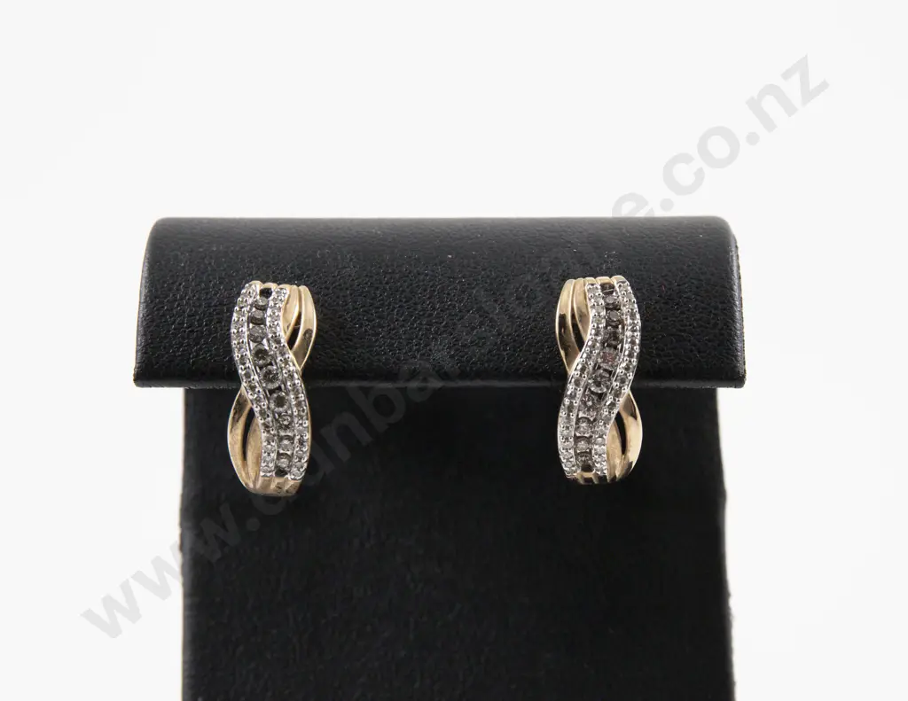 Pair 10ct 43Stone Diamond Swirl Design Earrings Image 1++