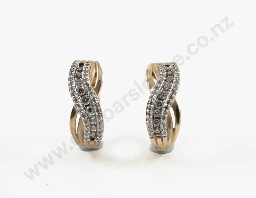 Pair 10ct 43Stone Diamond Swirl Design Earrings Image 1++