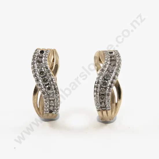 Pair 10ct 43Stone Diamond Swirl Design Earrings
