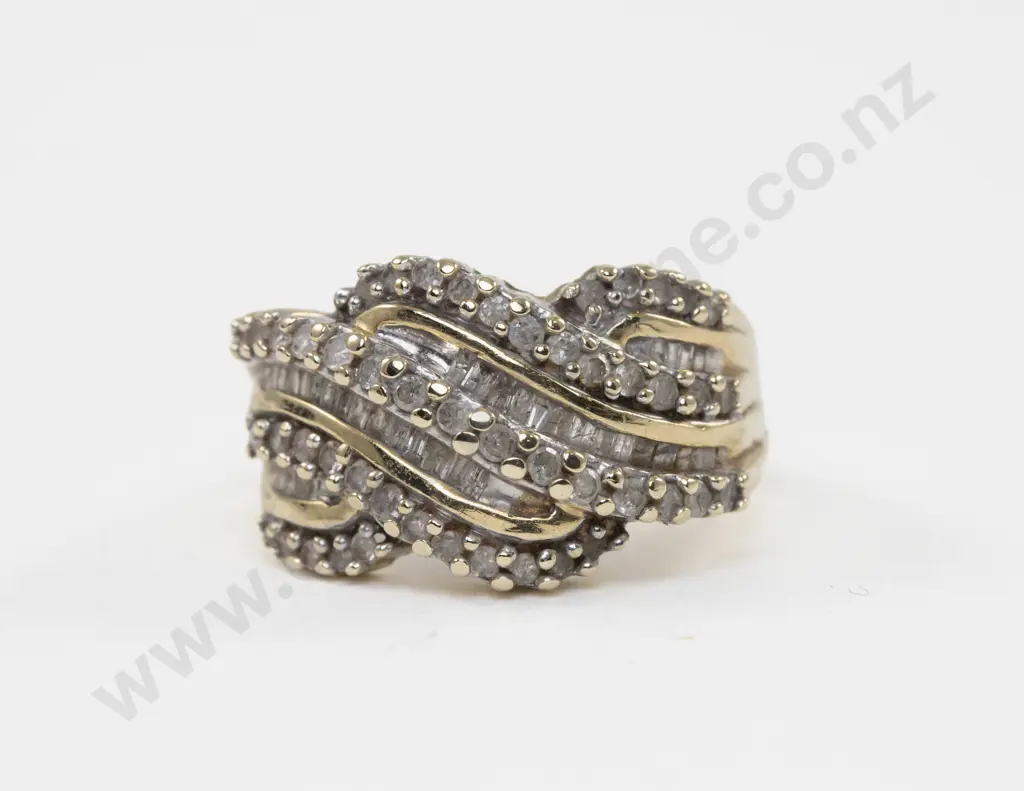14ct 85Stone Diamond Cluster Fancy Band Ring Image 1++