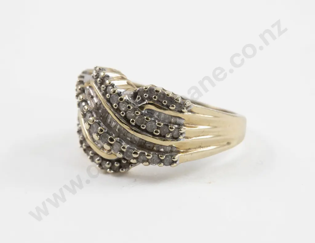 14ct 85Stone Diamond Cluster Fancy Band Ring Image 1++
