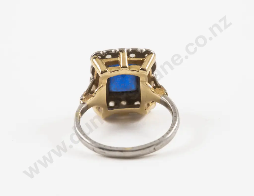 Platinum and 18ct Gold Clear and Blue Spinel Cluster Ring Image 1++