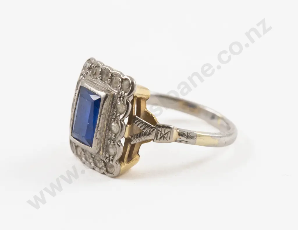 Platinum and 18ct Gold Clear and Blue Spinel Cluster Ring Image 1++
