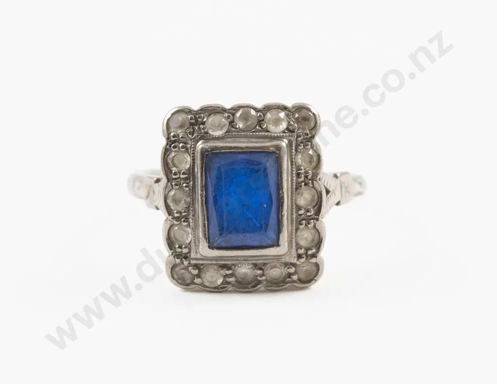 Platinum and 18ct Gold Clear and Blue Spinel Cluster Ring Image 1++