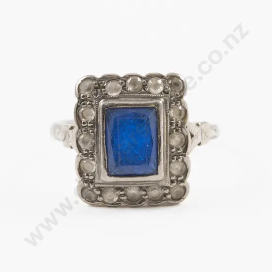 Platinum and 18ct Gold Clear and Blue Spinel Cluster Ring
