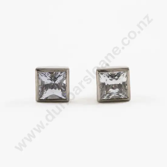 Pair 18ct White Gold Single Stone White Sapphire Stud Earrings