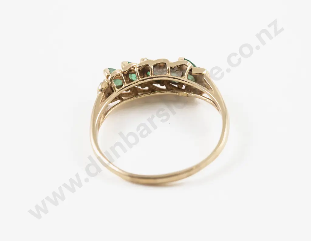 14ct Nine Stone Diamond and Emerald Bridge Ring Image 1++