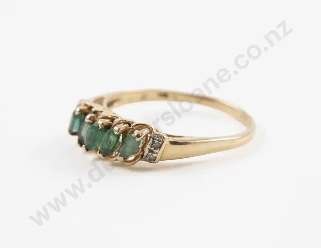 14ct Nine Stone Diamond and Emerald Bridge Ring Image 1++