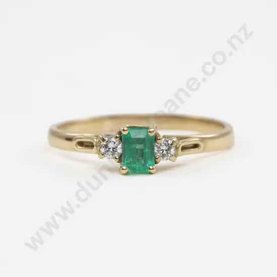 18ct Three Stone Emerald and Diamond Ring