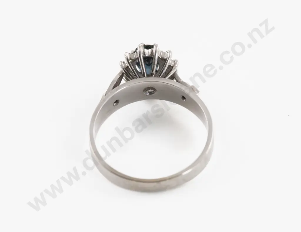 18ct White Gold 13Stone Diamond and Sapphire Cluster Ring Image 1++