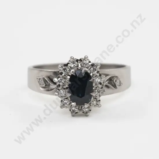 18ct White Gold 13Stone Diamond and Sapphire Cluster Ring