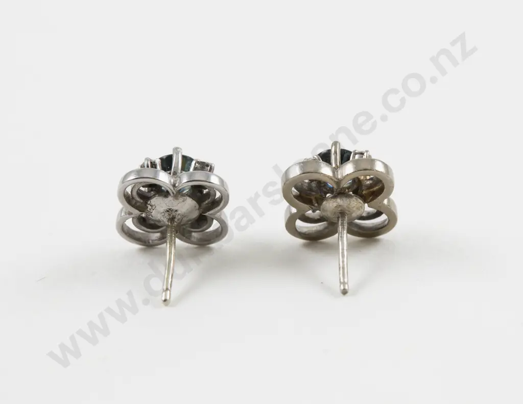 Pair 9ct White Gold Five Stone Diamond and Sapphire Floret Stud Earrings Image 1++