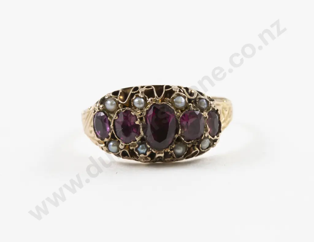 Victorian 9ct 13Stone Amethyst and Seed Pearl Ring Image 1++