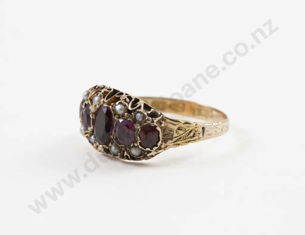 Victorian 9ct 13Stone Amethyst and Seed Pearl Ring Image 1++
