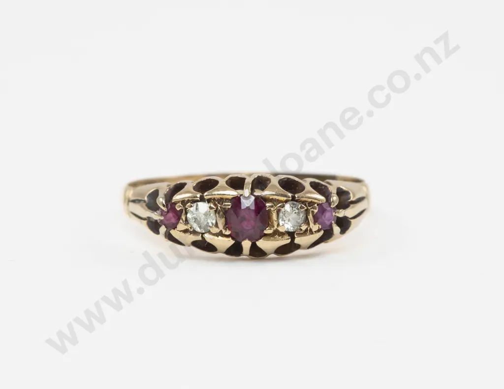 Victorian 18ct Five Stone Diamond and Ruby Ring Image 1++