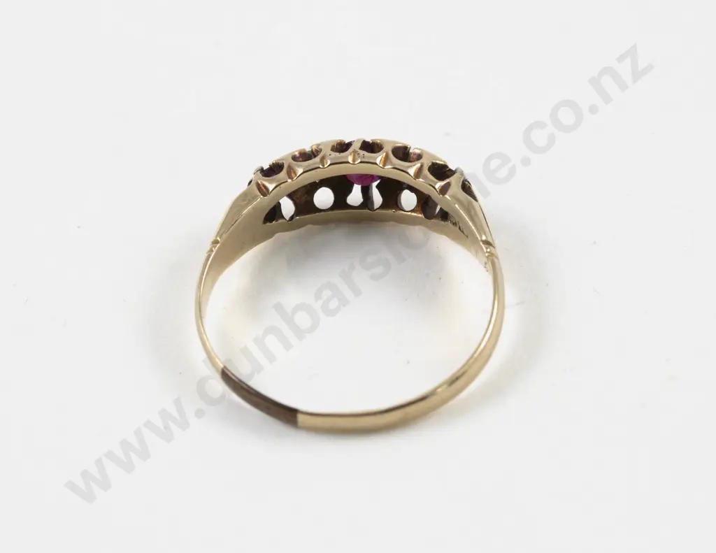 Victorian 18ct Five Stone Diamond and Ruby Ring Image 1++