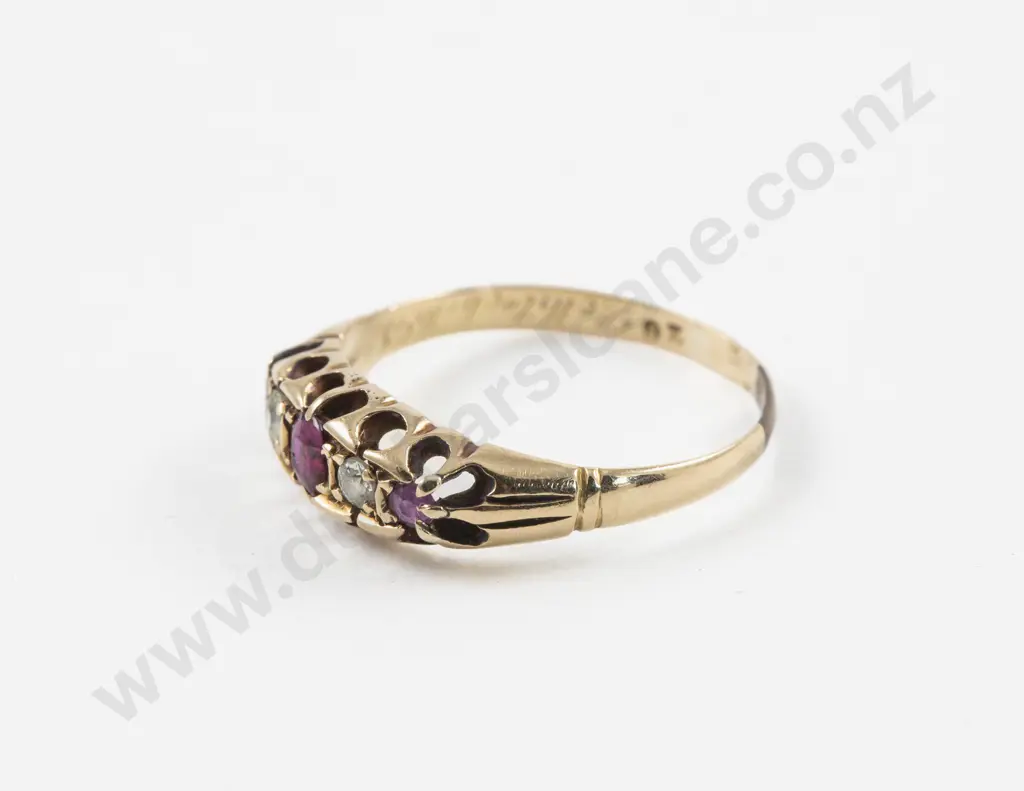 Victorian 18ct Five Stone Diamond and Ruby Ring Image 1++