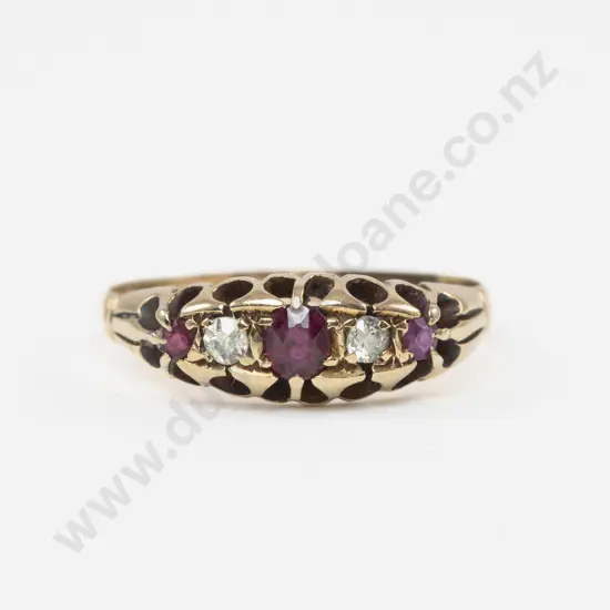 Victorian 18ct Five Stone Diamond and Ruby Ring