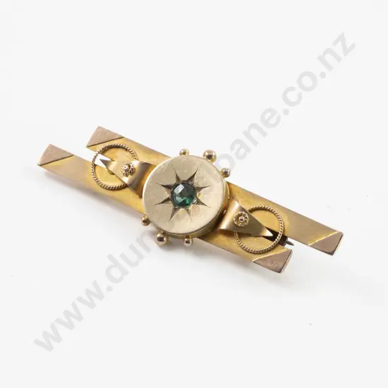 Victorian 9ct Single Stone Emerald Double Bar Brooch