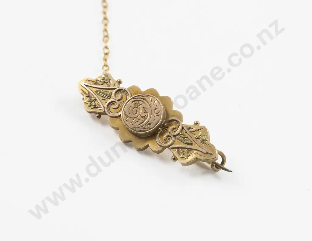 Victorian 9ct Engraved Bar Brooch Image 1++