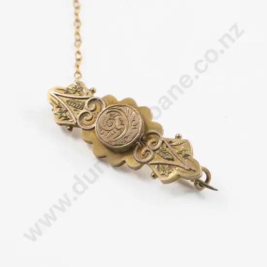 Victorian 9ct Engraved Bar Brooch