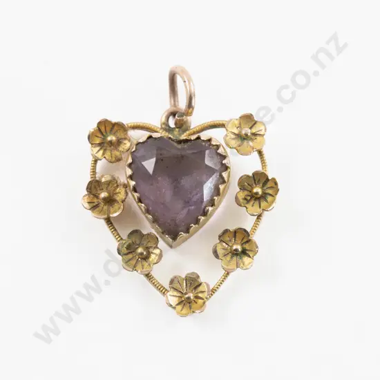 Victorian 9ct Single Stone Amethyst Heart Pendant